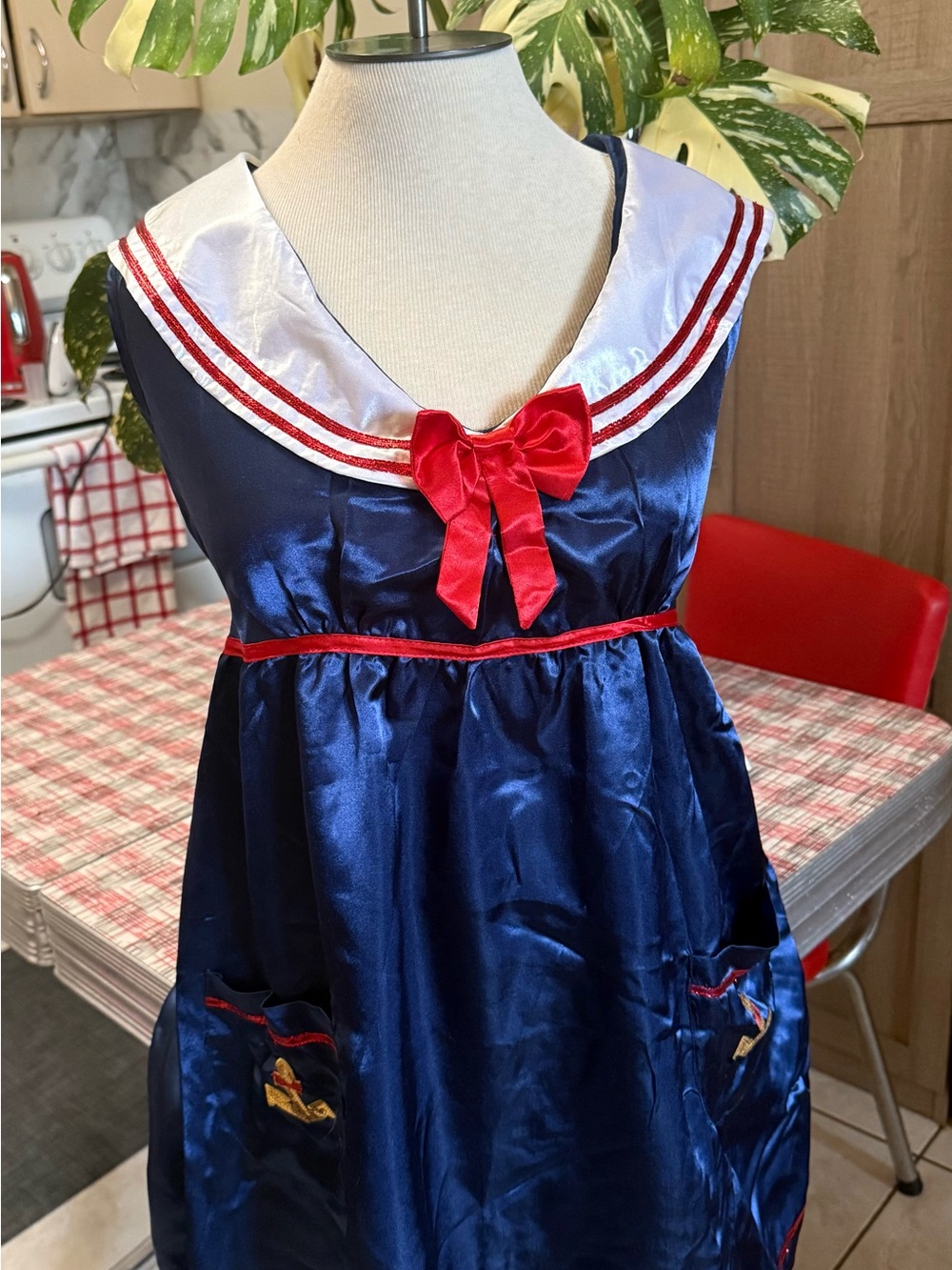 Navy Sailor Girl Costume Dress with Red Bow